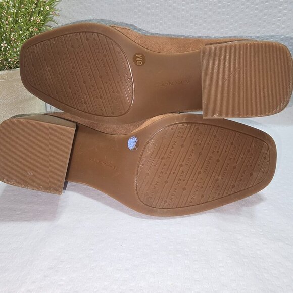 ALEX MARIE 4 FEATURE TECHNOLOGY CHUNKY HEELED TAN SUEDE LOAFERS CHAIN DETAIL 8 - Picture 8 of 9